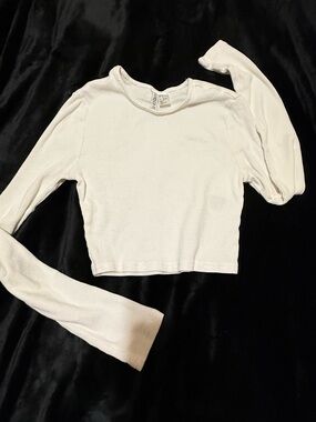 H&M White Ribbed Long Sleeve Crop Top